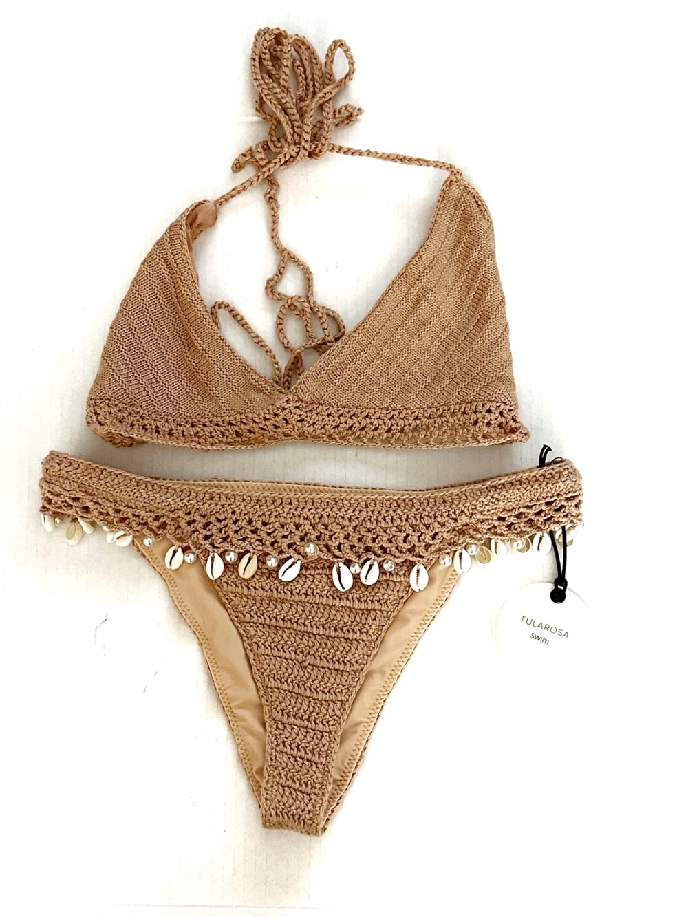 TULAROSA Drippin Crochet Shell Embellished Swim Bikini Bottom NWT Small Top